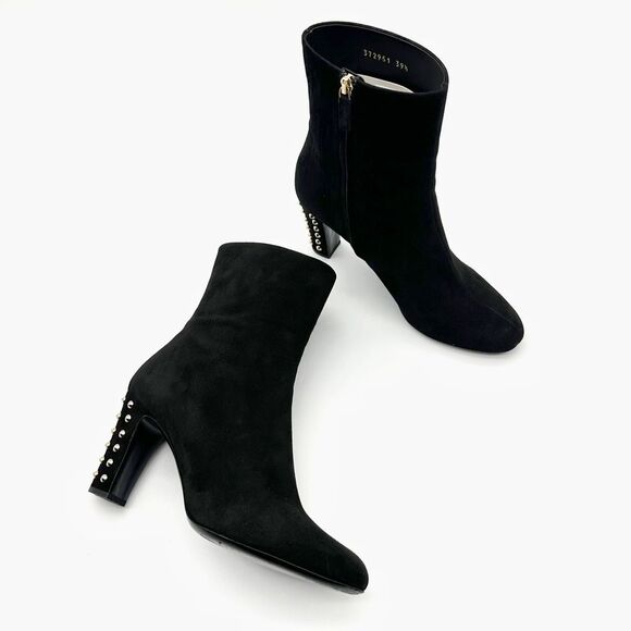 GUCCI Melville Black Suede Boots Size 39.5 US 9.5 Studded Heeled Bootie - Picture 1 of 14